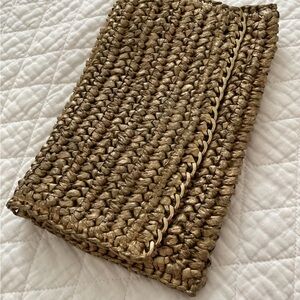 H&M Gold Woven Clutch with Chain Accent